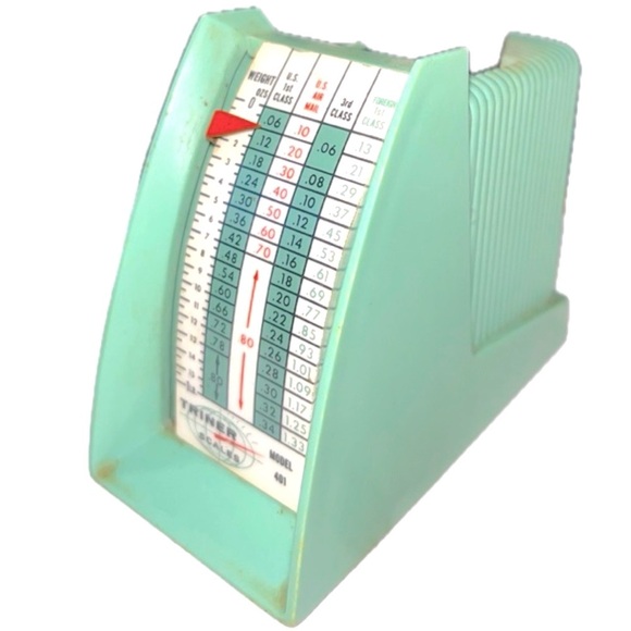 Vintage Triner Model 401 Postal Scale 1963 Rates Metal Green Plastic Post Office - Picture 2 of 9